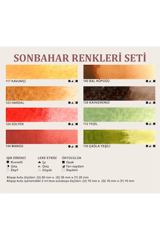 Şemse El Yapımı Yarım Tava Taş Suluboya Seti Sonbahar Renkleri 8'li