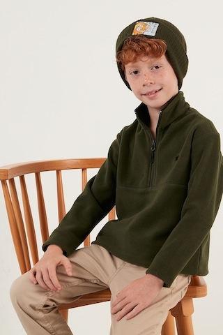 Lela Yumuşak Dokulu Fermuarlı Dik Yaka Şardonlu Kışlık Unisex Çocuk Polar 5905002 Haki