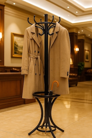 Lüks Siyah Kalın Metal Den Portmanto Askılık Üreticiden Hol Antre Büro Ofis 100 Kg Taşıma Siyah