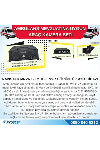 Ambulans Mevzuatına Uygun 2 Kameralı 8 Kanal Mobil Nvr 500 Gb 7 İnç Monitörlü Tak Kullan Set