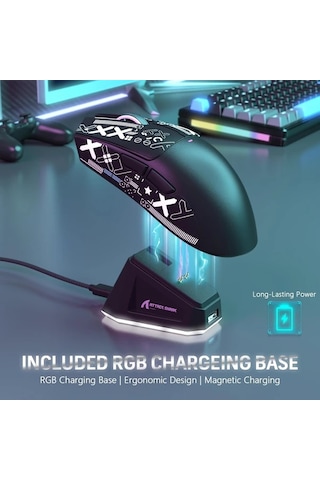 Besthome1 Attack Shark X11 Siyah Ve Kablosuz Rgb Şarj Tabanlı Oyun Faresi 3 Mod 22400 Dpı Pc Mac Besthome1