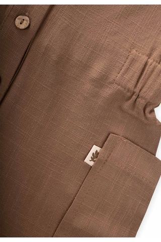 Cigit Yanları Cepli Kısa Boy Keten Tulum 2-7 Yaş Caramel Karamel