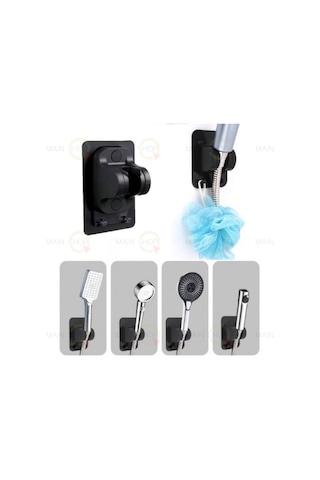 Mainshop Kendinden Yapışkanlı El Duşu Başlığı Delme Gerektirmez 2 Kancalı M-049 Siyah