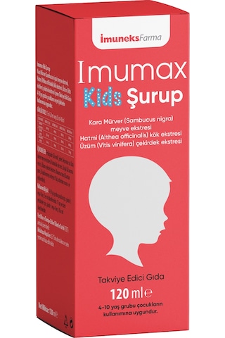 Imumax Kids Şurup Kara Mürver meyve eki, Hatmi kök eki, Üzüm çekirdeği eki İçeren Gıda Takviyesi 120 ML Imumax Kids Şurup Kara Mürver meyve eki, Hatmi kök eki, Üzüm çekirdeği eki İçeren Gıda Takviyesi 120 ML