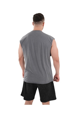 Kingsize Nutrition Kingsize Darksteel Antik Yıkamalı Kolsuz T-shirt Füme