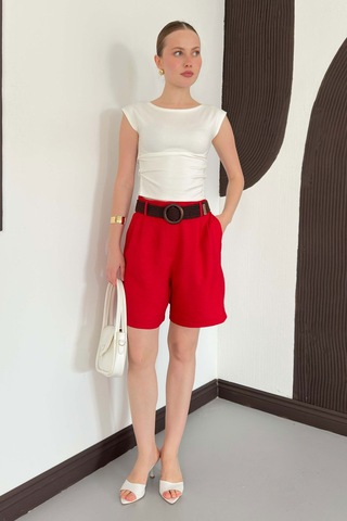 Verymoda Kemerli Şort D2686 Kırmızı