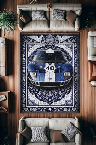 Ford F40 Araba Desenli Halı Dijital Baskı Yıkanabilir Kaymaz Taban Leke Tutmaz