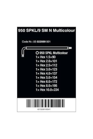 Wera 950-9 Spkl Sm N Renkli Topbaş Alyan Set 05022089001 N11.7976