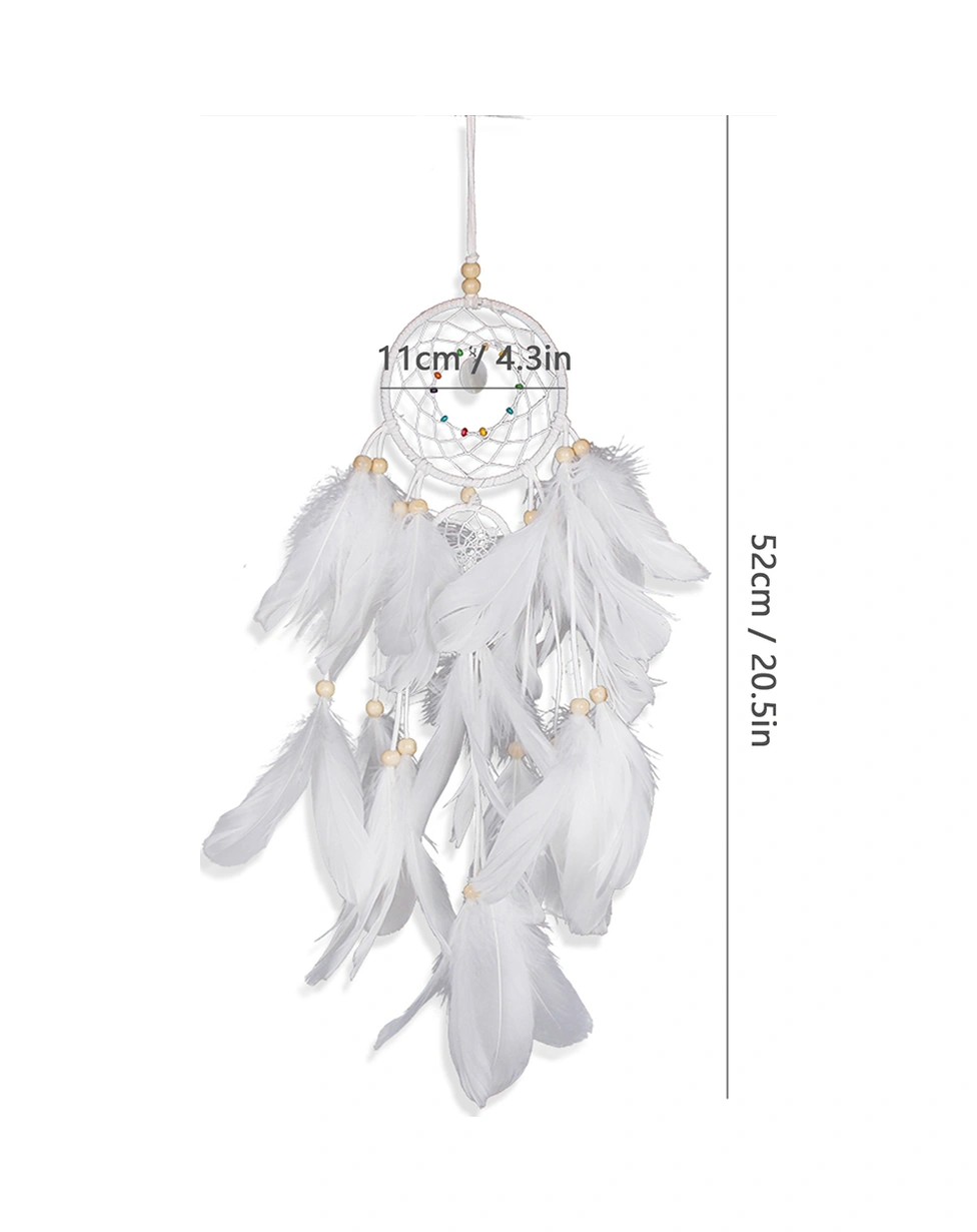 Moveevo Led Işıklı El Dokuma Rüya Yakalayıcı - Bebek Odası, Yatak Odası, Parti Dekorasyonu - Soft Tüy Ve Renkli Boncuklar İle Romantic Ambiyans Oluşturucu Beyaz