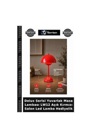 Delux Serisi Yuvarlak Masa Lambası Lw12 Açık Kırmızı Salon Led Lamba Hediyelik
