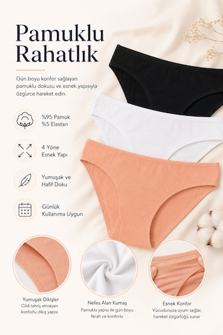 Sebatingo Kadın Külot Bikini Pamuklu Çok Renkli 7 Li Paket Model E37000-600 L
