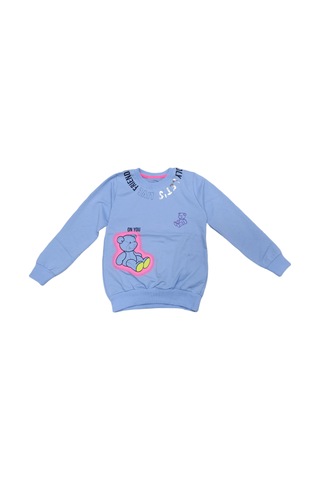 İrem Çocuk Giyim Kız Çocuk Önü Arkası Yazı Resim Desenli Açık Mavi Renk Sweatshirt Açık Mavi