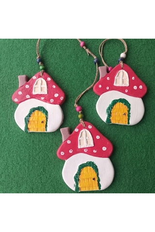 Cutemodels Mantar Ev Beyaz Duvar Süsü Ağaç Süsü Kapı Süsü 9x11 Cm