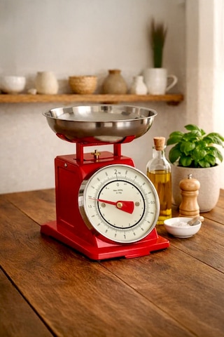 90 S Style Retro Analog Mutfak Terazisi 2 Kg Kapasiteli Mutfak Tartısı Kırmızı