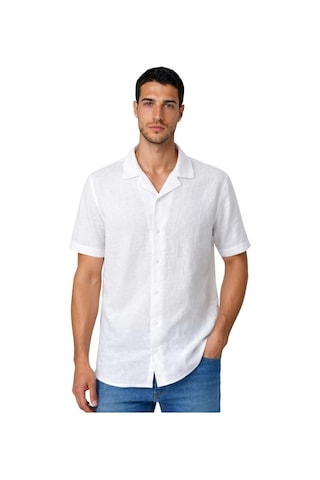 Arma Ar-ma Erkek Keten Gömlek Basic Baskisiz Düğme Kapamali Cepsiz Kisa Kollu Gömlek Dokuma Kumaş Regular Fit %60 Pamuk %40 Keten Y31485118202 Beyaz-b1
