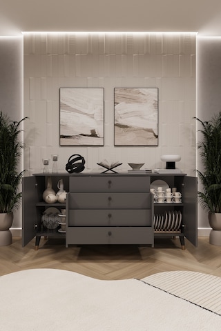 Asra Trend Lüks Konsol Tv Ünitesi %100 Mdf Salon Ve Yemek Odası Ünitesi Knsl04 Koyu Gri