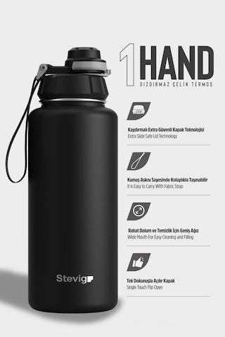Stevig 1 Hand Leak-proof Sızdırmaz Çelik Termos 1000 Ml Black St-210