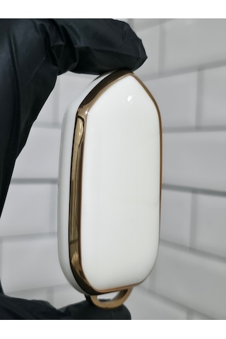 Togg T10x Uyumlu 3 Butonlu Anahtar Koruma Kılıfı Beyaz Gold