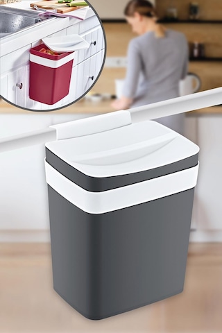 Dolap Kapağı Askılı Çöp Kovası Gri, Kapaklı Çöp Kovası 10 Lt Gri