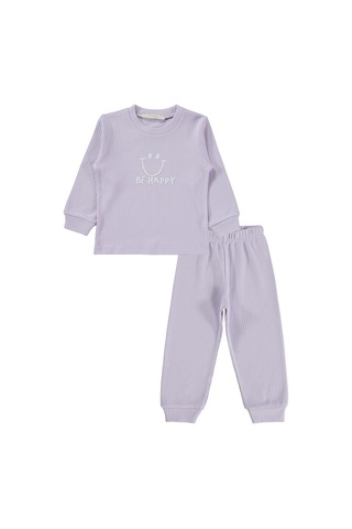 Minidamla Gülen Yüz Baskılı 1-7 Yaş Pijama Takımı - Lila