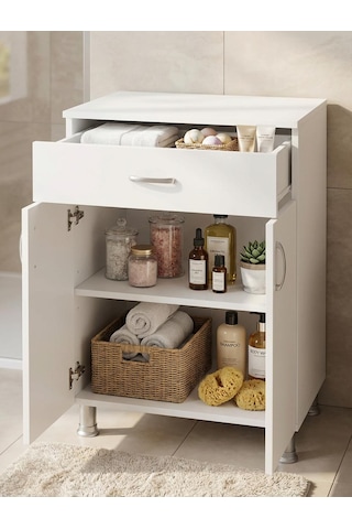 Bmd Mobilya 60x58x85 Cm Set Altı Ocak Dolabı 1 Çekmeceli Mutfak Dolabı Ankastre Ocak Alt Modülü Çok Amaçlı Depolama Dolabı Beyaz