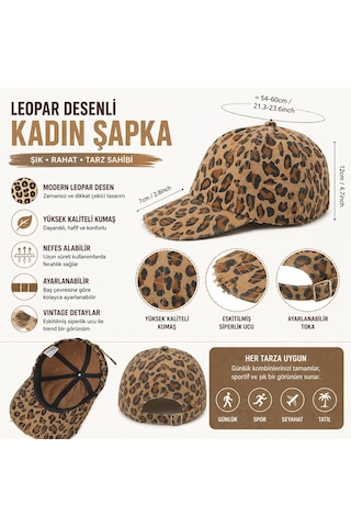 Valkyrie Vintage Leopar Desenli Eskitmeli Kadın Şapka Ayarlanabilir Beyzbol Şapkası Pamuk Baseball Cap Kahverengi