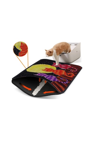 Büyük Boy Renkli Desenli Elekli Kedi Tuvalet Önü Paspası 80 X 60 Cm Büyük Siyah - 834018920