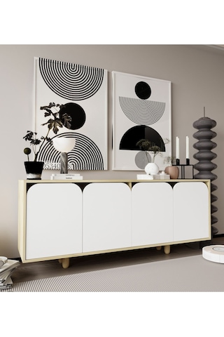 Lazio Bohem Ahşap Ayaklı Modern Konsol 180 Cm Safir Meşe-beyaz