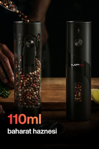 Mpıa Şarjlı Baharat Öğütücü 2 Li 110 Ml Led Paslanmaz Çelik Bıçak Tuz Karabiber Öğütücü Çok Renkli