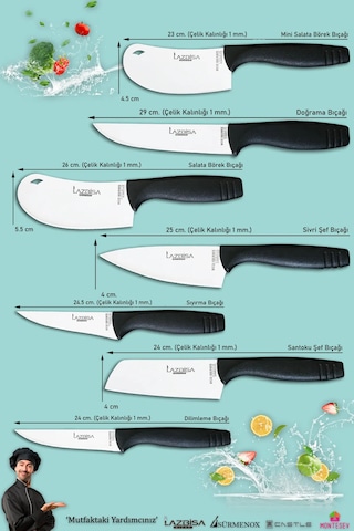 Eco Serisi Mutfak Bıçak Seti Et Ekmek Sebze Salata Pizza 7li Set Siyah