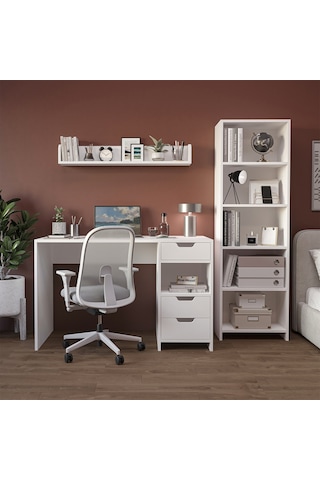 Trio Kitaplıklı Çalışma Masası Beyaz