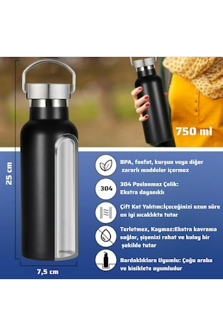 750 Ml Paslanmaz Çelik Tutacaklı Termos Matara -vakumlu Sızdırmaz Beyaz