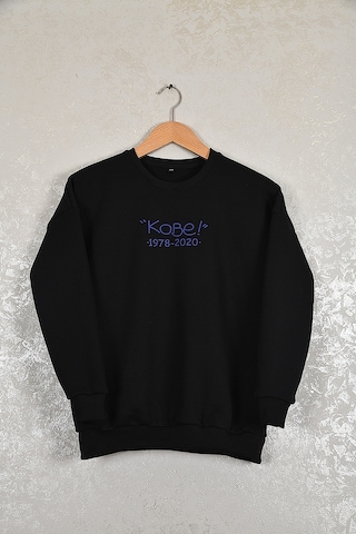 Çocuk Kobe Oversize Baskılı Pamuklu Uzun Kollu Bisiklet Sweatshit Siyah