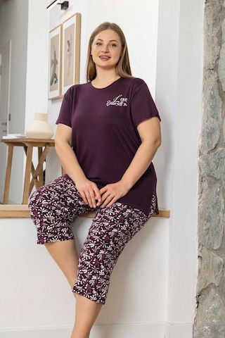 Aydoğan Kadın İnci Büyük Beden Mürdüm Kapri Pijama Takım 0072 Mürdüm