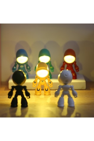 Yifomall Kreatif Dıy Mini Lamba: Kahraman Polis Robot Figürü Masaüstü Dekoratif Gece Aydını Kırmızı Ld22 Diğer