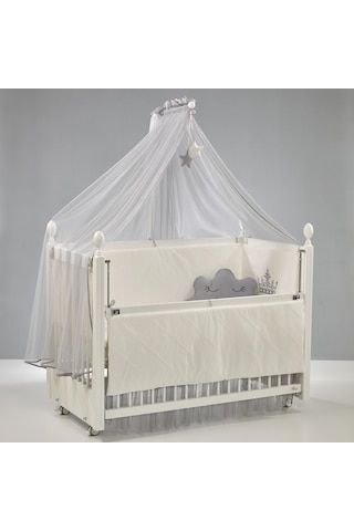 Meltem Kids Kral Sallanır Ahşap Anne Yanı Beşik 60x120 cm (beyaz-motto gri) Gri