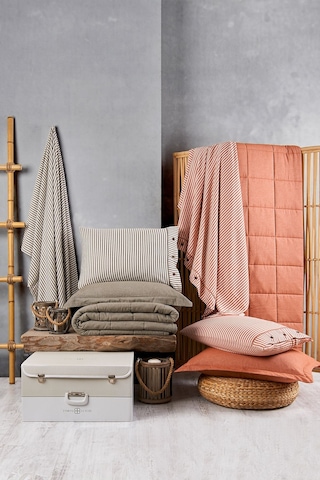 Life %100 Pamuk Nevresim Takımı Ve Yatak Örtüsü 7 Parça Haki Bej