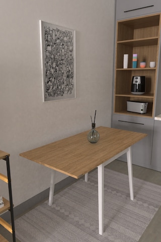Vilinze Avanos Ahşap Katlanır Kanatlı Mdf Mutfak Masası - 70x70+70 70x140 Cm Naturel Beyaz