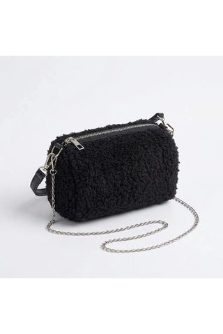 Zennamoda Siyah Peluş Kadın Omuz Ve El Çantası 18x12 Cm Zincir Askılı Yumuşak Dokulu Mini Çanta Çok Renkli