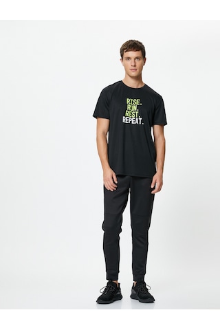 Koton Spor Tişört Slogan Baskılı Reglan Kollu Bisiklet Yaka Siyah 4wam10015nk Siyah