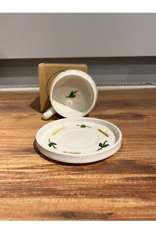 Dal Papatya Desenli Tabakl Seramik Kupa, Mug, Double Türk Kahvesi