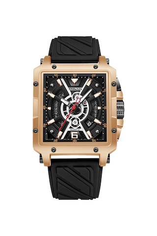 Yashıdun 5071 Şık Kare Kuvars İzle Silikon Kayış Erkekler Aydınlık Bilek Saati - Altın Kadran / Siyah Kayış