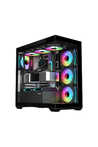Sama Sv01bk Black, B750bk 750w, 80+ Bronze, Pcıe 5.1, Atx3.1, Tempered Glass Panel, Panoramic Tasarım, Type-c, 4x120mm