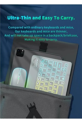 Yaozixa Tablet Uyumlu Kablosuz Bluetooth Klavye Mouse Seti - 10 İnç Ultra İnce Klavye + Çift Mod Şarjlı Mouse Beyaz Diğer