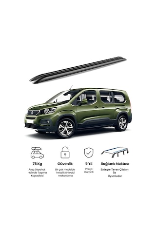 Peugeot Rifter 2019 Kısa Premium Hydra Tavan Çıtası Siyah- Port Bagaj Ve Ara Atkı Uyumlu Tavan Barı