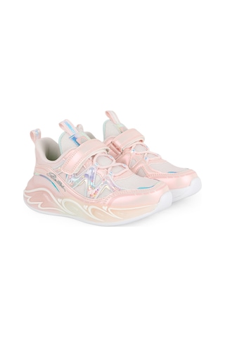 Pepino Kız Çocuk Spor Ayakkabı Hologram Pullu Cırt Cırtlı Esnek Lastik Bağcıklı Hafif Kalın Işıklı Taban Sneaker 2198 Pudra