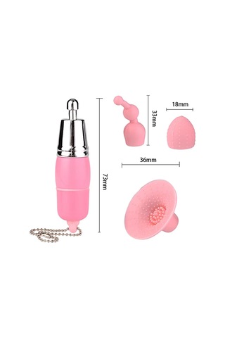 Pembe Tilki Mini Anahtarlık Vibratör 3 Başlıklı Kompakt Masaj Cihazı Pembe