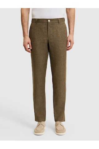 Cacharel Haki Slim Fit Beli Lastikli %100 Keten Pantolon Yesıl