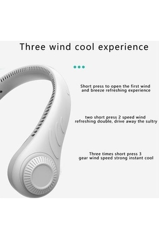 Asılı Boyun Fan Taşınabilir Soğutma Fanı Usb Leafless 360 Derece Boyun Bandı 78 Surround Hava Çıkışları Şarj Edilebilir Hayranları 0447 Beyaz