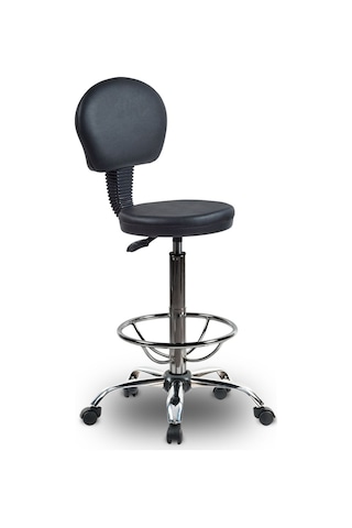 Ofiscombin Döner Tekerli Metal Ayak Arkalıklı Yüksek Bar Tabure Sandalyesi Siyah Deri 00047499850